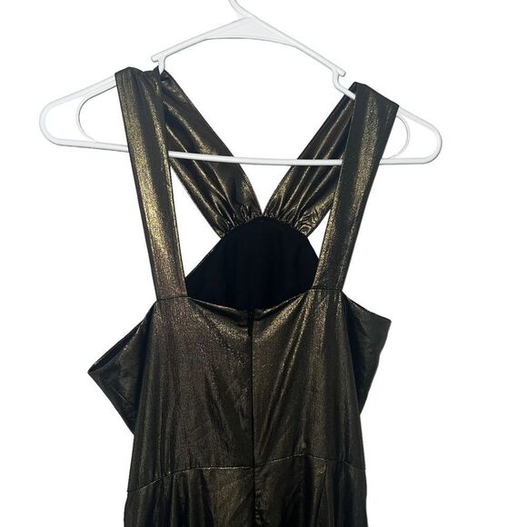 Parker Black Gold Metallic Halter Maxi Gown Asymmetrical Formal Dress 6 - Picture 8 of 16